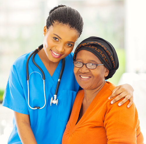 nurse and patient smiling