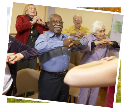 seniors in a stretching class