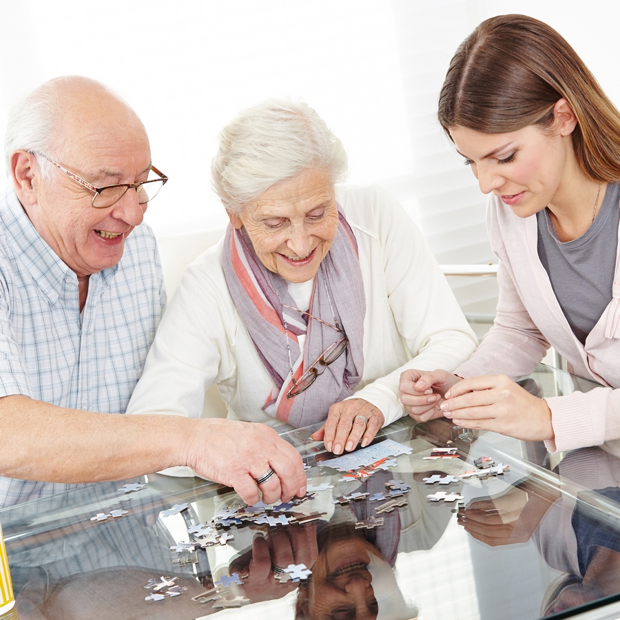 caregiver playing with patients